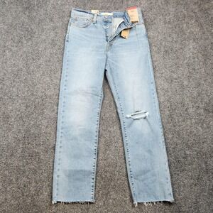 Levis Wedgie Straight Jeans Womens W28 L28 High Rise Distressed Raw Hem Denim